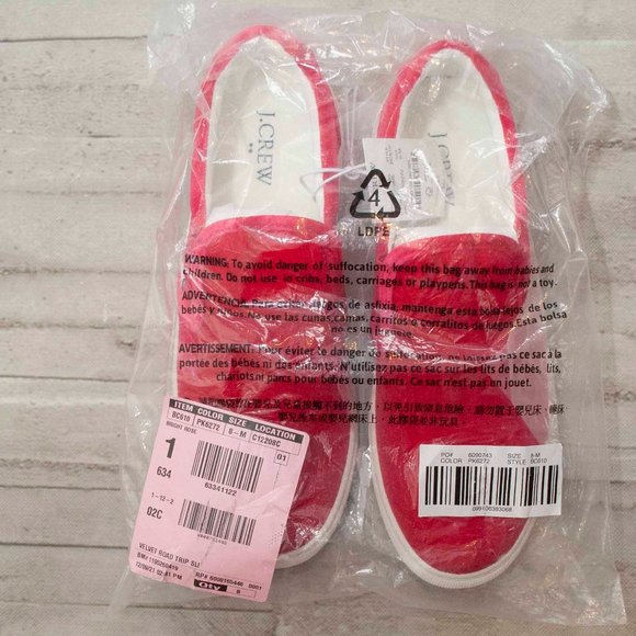 NWT J. Crew Velvet Road Trip Sneakers in Bright Rose size 8 - Picture 5 of 7